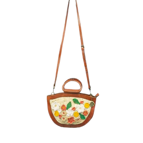 ❌SOLD❌Patricia Nash Ossi Satchel Raffia Crochet Floral Leather Crochet Crossbody - Picture 2 of 16